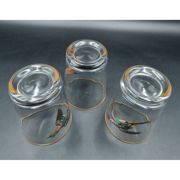 Ducks Waterfowl Double Old-Fashioned Rocks Glasses Glassware Gold Trim S/3 Sign - Picture 8 of 12